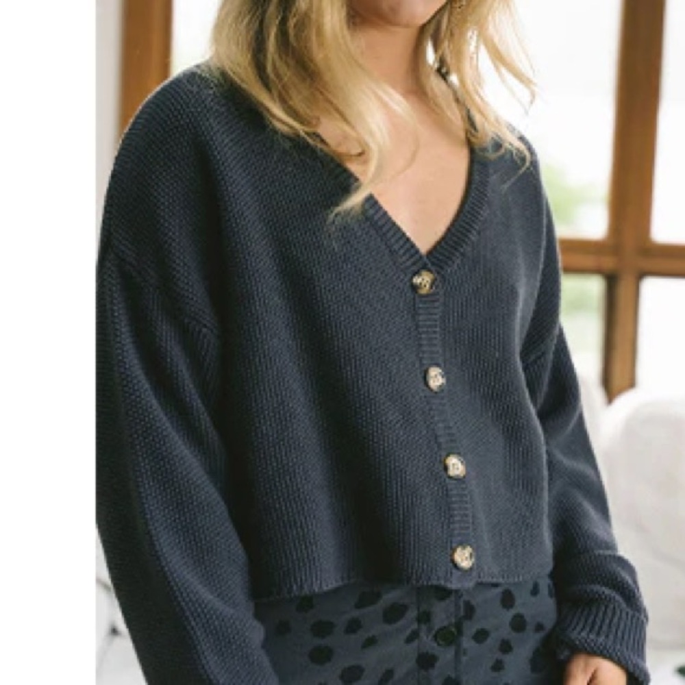 JACKSON ROWE Simona Doleman Cardi Knit Navy Blue Cotton
